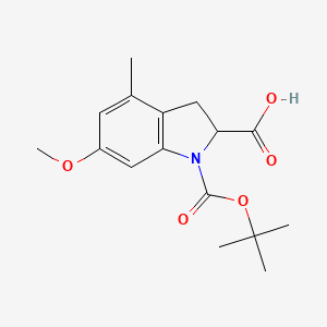 molecular formula C16H21NO5 B2637198 6-甲氧基-4-甲基-1-[(2-甲基丙烷-2-基)氧羰基]-2,3-二氢吲哚-2-羧酸 CAS No. 2309444-40-2