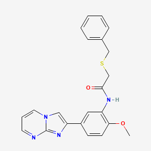 molecular formula C22H20N4O2S B2637202 2-(苄硫基)-N-(5-(咪唑并[1,2-a]嘧啶-2-基)-2-甲氧苯基)乙酰胺 CAS No. 862810-98-8