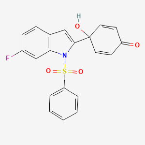 molecular formula C20H14FNO4S B2637207 4-[1-(benzenesulfonyl)-6-fluoro-1H-indol-2-yl]-4-hydroxycyclohexa-2,5-dien-1-one CAS No. 840474-95-5