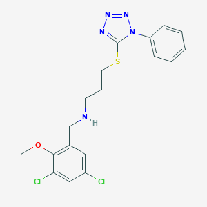 molecular formula C18H19Cl2N5OS B263721 N-(3,5-dichloro-2-methoxybenzyl)-N-{3-[(1-phenyl-1H-tetraazol-5-yl)sulfanyl]propyl}amine 