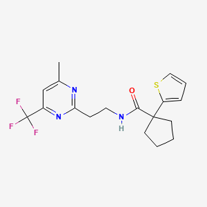 molecular formula C18H20F3N3OS B2637213 N-(2-(4-甲基-6-(三氟甲基)嘧啶-2-基)乙基)-1-(噻吩-2-基)环戊烷甲酰胺 CAS No. 1396862-33-1