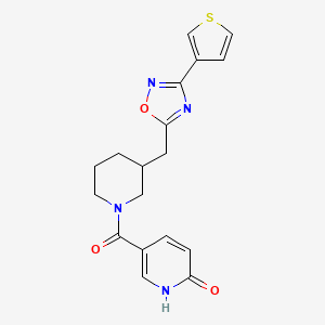 molecular formula C18H18N4O3S B2637214 5-(3-((3-(噻吩-3-基)-1,2,4-恶二唑-5-基)甲基)哌啶-1-羰基)吡啶-2(1H)-酮 CAS No. 1705243-68-0