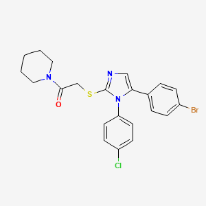 molecular formula C22H21BrClN3OS B2637216 2-((5-(4-溴苯基)-1-(4-氯苯基)-1H-咪唑-2-基)硫代)-1-(哌啶-1-基)乙酮 CAS No. 1226426-84-1