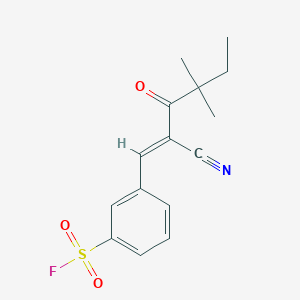 molecular formula C15H16FNO3S B2637222 3-[(E)-2-Cyano-4,4-dimethyl-3-oxohex-1-enyl]benzenesulfonyl fluoride CAS No. 2411336-46-2