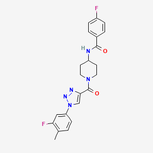 molecular formula C22H21F2N5O2 B2637223 4-氟-N-(1-(1-(3-氟-4-甲基苯基)-1H-1,2,3-三唑-4-羰基)哌啶-4-基)苯甲酰胺 CAS No. 1251591-61-3