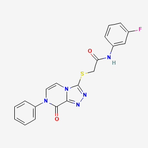 molecular formula C19H14FN5O2S B2637227 N-(3-fluorophenyl)-2-((8-oxo-7-phenyl-7,8-dihydro-[1,2,4]triazolo[4,3-a]pyrazin-3-yl)thio)acetamide CAS No. 1242857-38-0