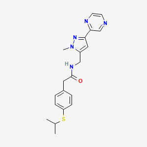 molecular formula C20H23N5OS B2637260 2-(4-(isopropylthio)phenyl)-N-((1-methyl-3-(pyrazin-2-yl)-1H-pyrazol-5-yl)methyl)acetamide CAS No. 2034373-47-0