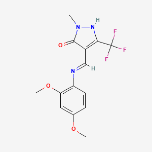 molecular formula C14H14F3N3O3 B2637265 4-[(2,4-二甲氧基苯胺)亚甲基]-2-甲基-5-(三氟甲基)-2,4-二氢-3H-吡唑-3-酮 CAS No. 320425-06-7