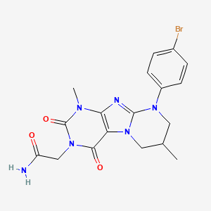 molecular formula C18H19BrN6O3 B2637275 2-(9-(4-溴苯基)-1,7-二甲基-2,4-二氧代-1,2,6,7,8,9-六氢嘧啶并[2,1-f]嘌呤-3(4H)-基)乙酰胺 CAS No. 876151-45-0