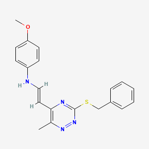 B2637279 N-(2-(3-(Benzylsulfanyl)-6-methyl-1,2,4-triazin-5-yl)vinyl)-4-methoxyaniline CAS No. 477866-47-0