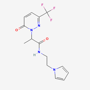 B2637286 2-[6-Oxo-3-(trifluoromethyl)pyridazin-1-yl]-N-(2-pyrrol-1-ylethyl)propanamide CAS No. 2380181-65-5