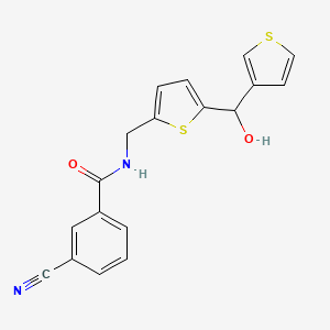 molecular formula C18H14N2O2S2 B2637290 3-cyano-N-((5-(hydroxy(thiophen-3-yl)methyl)thiophen-2-yl)methyl)benzamide CAS No. 1797246-55-9