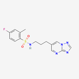 molecular formula C15H16FN5O2S B2637295 N-(3-([1,2,4]triazolo[1,5-a]pyrimidin-6-yl)propyl)-4-fluoro-2-methylbenzenesulfonamide CAS No. 1904308-17-3