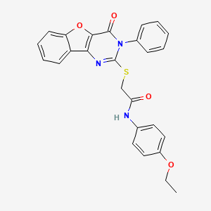 molecular formula C26H21N3O4S B2637297 N-(4-ethoxyphenyl)-2-[(4-oxo-3-phenyl-3,4-dihydro[1]benzofuro[3,2-d]pyrimidin-2-yl)thio]acetamide CAS No. 866873-57-6