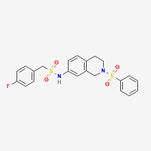 molecular formula C22H21FN2O4S2 B2637304 1-(4-fluorophenyl)-N-(2-(phenylsulfonyl)-1,2,3,4-tetrahydroisoquinolin-7-yl)methanesulfonamide CAS No. 954701-91-8