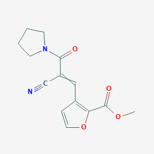 molecular formula C14H14N2O4 B2637322 Methyl 3-[2-cyano-2-(pyrrolidine-1-carbonyl)eth-1-en-1-yl]furan-2-carboxylate CAS No. 1798300-16-9