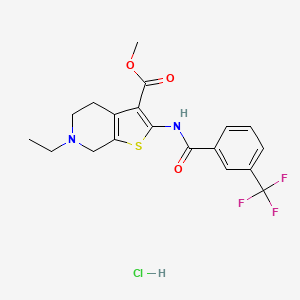 molecular formula C19H20ClF3N2O3S B2637332 Methyl 6-ethyl-2-(3-(trifluoromethyl)benzamido)-4,5,6,7-tetrahydrothieno[2,3-c]pyridine-3-carboxylate hydrochloride CAS No. 1189990-67-7