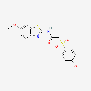 molecular formula C17H16N2O5S2 B2637352 N-(6-methoxybenzo[d]thiazol-2-yl)-2-((4-methoxyphenyl)sulfonyl)acetamide CAS No. 941901-56-0