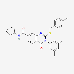 molecular formula C30H31N3O2S B2637388 N-cyclopentyl-3-(3,5-dimethylphenyl)-2-((4-methylbenzyl)thio)-4-oxo-3,4-dihydroquinazoline-7-carboxamide CAS No. 1115507-45-3