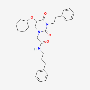 molecular formula C29H27N3O4 B2637405 2-[4,6-dioxo-5-(2-phenylethyl)-8-oxa-3,5-diazatricyclo[7.4.0.0^{2,7}]trideca-1(9),2(7),10,12-tetraen-3-yl]-N-(3-phenylpropyl)acetamide CAS No. 1326822-93-8