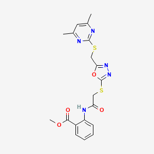 molecular formula C19H19N5O4S2 B2637417 Methyl 2-({[(5-{[(4,6-dimethylpyrimidin-2-yl)sulfanyl]methyl}-1,3,4-oxadiazol-2-yl)sulfanyl]acetyl}amino)benzoate CAS No. 494825-96-6
