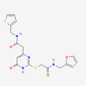molecular formula C18H18N4O4S2 B2637437 N-(furan-2-ylmethyl)-2-((6-oxo-4-(2-oxo-2-((thiophen-2-ylmethyl)amino)ethyl)-1,6-dihydropyrimidin-2-yl)thio)acetamide CAS No. 1105239-39-1
