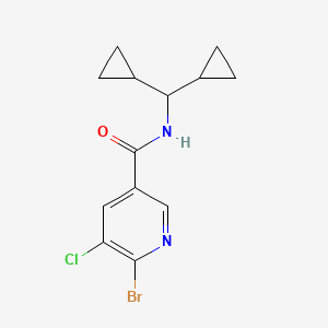 molecular formula C13H14BrClN2O B2637445 6-bromo-5-chloro-N-(dicyclopropylmethyl)pyridine-3-carboxamide CAS No. 2094283-93-7