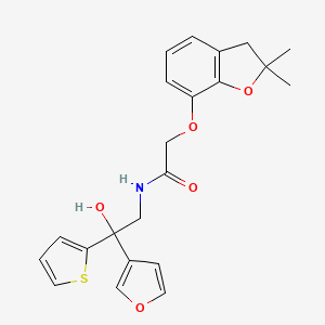 molecular formula C22H23NO5S B2637446 2-((2,2-dimethyl-2,3-dihydrobenzofuran-7-yl)oxy)-N-(2-(furan-3-yl)-2-hydroxy-2-(thiophen-2-yl)ethyl)acetamide CAS No. 2034265-42-2