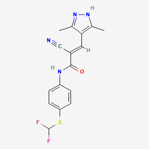 B2637500 (E)-2-cyano-N-[4-(difluoromethylsulfanyl)phenyl]-3-(3,5-dimethyl-1H-pyrazol-4-yl)prop-2-enamide CAS No. 1239715-33-3