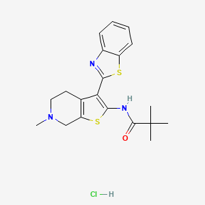 molecular formula C20H24ClN3OS2 B2637508 N-(3-(benzo[d]thiazol-2-yl)-6-methyl-4,5,6,7-tetrahydrothieno[2,3-c]pyridin-2-yl)pivalamide hydrochloride CAS No. 1329862-48-7