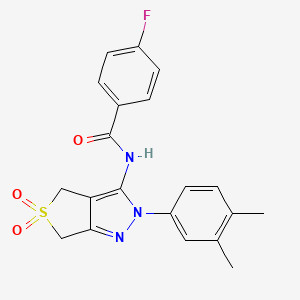 molecular formula C20H18FN3O3S B2637509 N-(2-(3,4-二甲苯基)-5,5-二氧化-4,6-二氢-2H-噻吩并[3,4-c]吡唑-3-基)-4-氟苯甲酰胺 CAS No. 681267-44-7