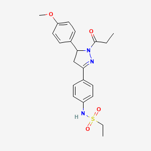 molecular formula C21H25N3O4S B2637514 N-(4-(5-(4-methoxyphenyl)-1-propionyl-4,5-dihydro-1H-pyrazol-3-yl)phenyl)ethanesulfonamide CAS No. 852141-30-1