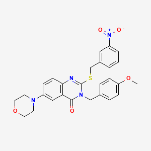 molecular formula C27H26N4O5S B2637534 3-[(4-Methoxyphenyl)methyl]-6-morpholin-4-yl-2-[(3-nitrophenyl)methylsulfanyl]quinazolin-4-one CAS No. 689771-23-1