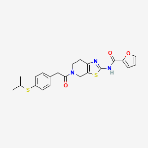 molecular formula C22H23N3O3S2 B2637541 N-(5-(2-(4-(异丙硫基)苯基)乙酰基)-4,5,6,7-四氢噻唑并[5,4-c]吡啶-2-基)呋喃-2-甲酰胺 CAS No. 1351591-30-4