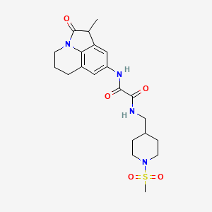 molecular formula C21H28N4O5S B2637553 N1-(1-甲基-2-氧代-2,4,5,6-四氢-1H-吡咯并[3,2,1-ij]喹啉-8-基)-N2-((1-(甲基磺酰基)哌啶-4-基)甲基)草酰胺 CAS No. 1286709-73-6