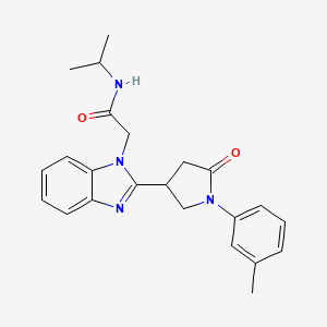 molecular formula C23H26N4O2 B2637560 N-(methylethyl)-2-{2-[1-(3-methylphenyl)-5-oxopyrrolidin-3-yl]benzimidazolyl}a cetamide CAS No. 942842-68-4
