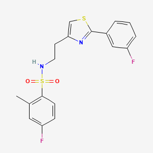 molecular formula C18H16F2N2O2S2 B2637561 4-fluoro-N-[2-[2-(3-fluorophenyl)-1,3-thiazol-4-yl]ethyl]-2-methylbenzenesulfonamide CAS No. 933019-42-2