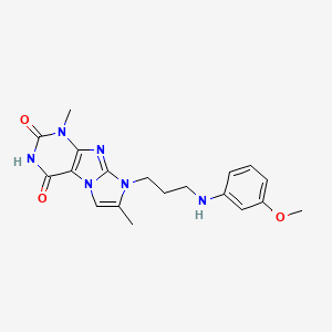 molecular formula C19H22N6O3 B2637566 8-(3-((3-甲氧苯基)氨基)丙基)-1,7-二甲基-1H-咪唑并[2,1-f]嘌呤-2,4(3H,8H)-二酮 CAS No. 923204-49-3