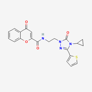 molecular formula C21H18N4O4S B2637570 N-(2-(4-cyclopropyl-5-oxo-3-(thiophen-2-yl)-4,5-dihydro-1H-1,2,4-triazol-1-yl)ethyl)-4-oxo-4H-chromene-2-carboxamide CAS No. 1448030-00-9