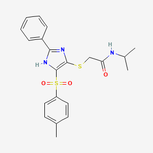 molecular formula C21H23N3O3S2 B2637574 N-isopropyl-2-((2-phenyl-4-tosyl-1H-imidazol-5-yl)thio)acetamide CAS No. 950421-14-4