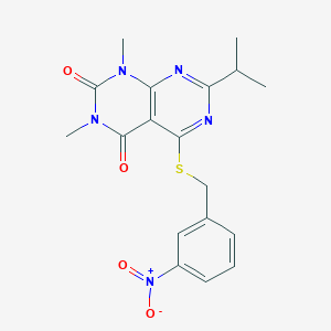 molecular formula C18H19N5O4S B2637604 7-isopropyl-1,3-dimethyl-5-((3-nitrobenzyl)thio)pyrimido[4,5-d]pyrimidine-2,4(1H,3H)-dione CAS No. 896677-38-6