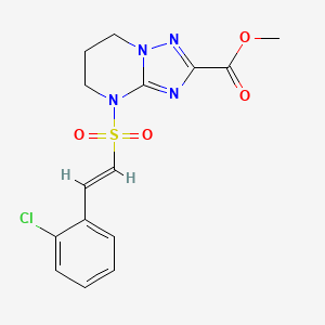molecular formula C15H15ClN4O4S B2637663 4-[(E)-2-(2-氯苯基)乙烯基]磺酰基-6,7-二氢-5H-[1,2,4]三唑并[1,5-a]嘧啶-2-羧酸甲酯 CAS No. 1259229-38-3