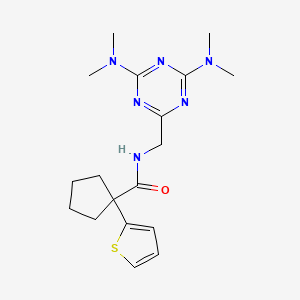 molecular formula C18H26N6OS B2637666 N-((4,6-bis(dimethylamino)-1,3,5-triazin-2-yl)methyl)-1-(thiophen-2-yl)cyclopentanecarboxamide CAS No. 2034518-06-2