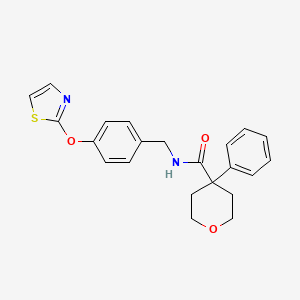molecular formula C22H22N2O3S B2637675 4-phenyl-N-(4-(thiazol-2-yloxy)benzyl)tetrahydro-2H-pyran-4-carboxamide CAS No. 2034558-75-1