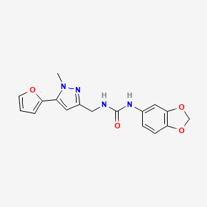 molecular formula C17H16N4O4 B2637689 1-(benzo[d][1,3]dioxol-5-yl)-3-((5-(furan-2-yl)-1-methyl-1H-pyrazol-3-yl)methyl)urea CAS No. 1421468-63-4