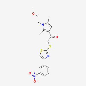 molecular formula C20H21N3O4S2 B2637715 1-(1-(2-methoxyethyl)-2,5-dimethyl-1H-pyrrol-3-yl)-2-((4-(3-nitrophenyl)thiazol-2-yl)thio)ethanone CAS No. 727689-80-7