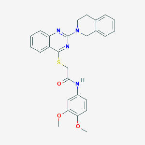 molecular formula C27H26N4O3S B2637741 N-(3,4-dimethoxyphenyl)-2-{[2-(1,2,3,4-tetrahydroisoquinolin-2-yl)quinazolin-4-yl]sulfanyl}acetamide CAS No. 1112000-35-7