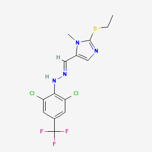 molecular formula C14H13Cl2F3N4S B2637749 5-[(1E)-{2-[2,6-dichloro-4-(trifluoromethyl)phenyl]hydrazin-1-ylidene}methyl]-2-(ethylsulfanyl)-1-methyl-1H-imidazole CAS No. 477845-51-5