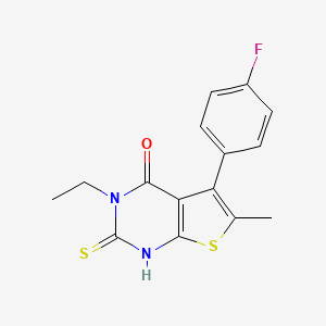 molecular formula C15H13FN2OS2 B2637764 3-ethyl-5-(4-fluorophenyl)-6-methyl-2-sulfanyl-3H,4H-thieno[2,3-d]pyrimidin-4-one CAS No. 610275-51-9