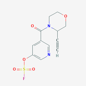 molecular formula C12H11FN2O5S B2637790 3-Ethynyl-4-(5-fluorosulfonyloxypyridine-3-carbonyl)morpholine CAS No. 2418642-86-9